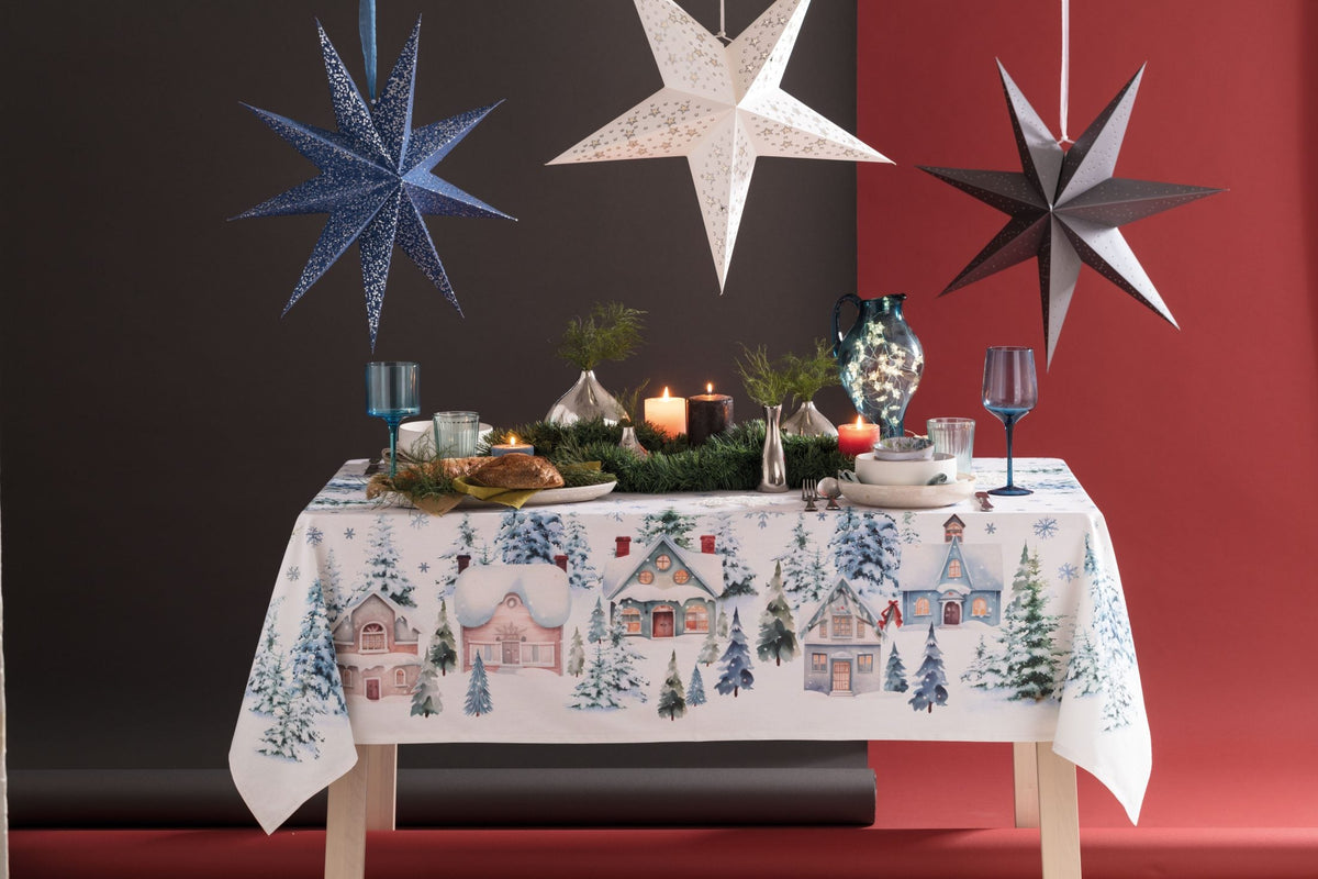 Riviera Tovaglia Natalizia E/O Runner In Cotone Con Trattamento Idrorepellente White Christmas