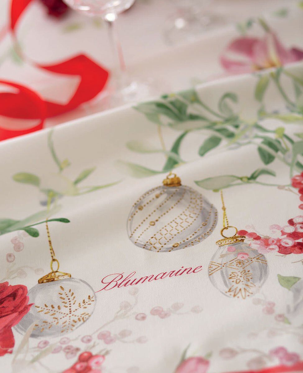 Blumarine Canovaccio Natalizio In Lino Stampato Jingle Bells