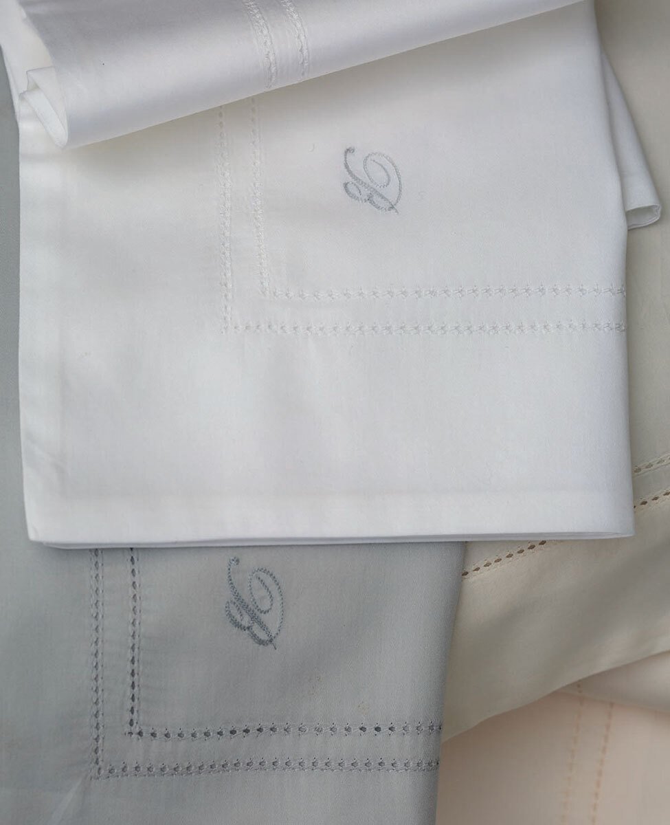 Blumarine Completo Lenzuola Matrimoniale In Raso Di Cotone Tinta Unita Con A Jour Lea