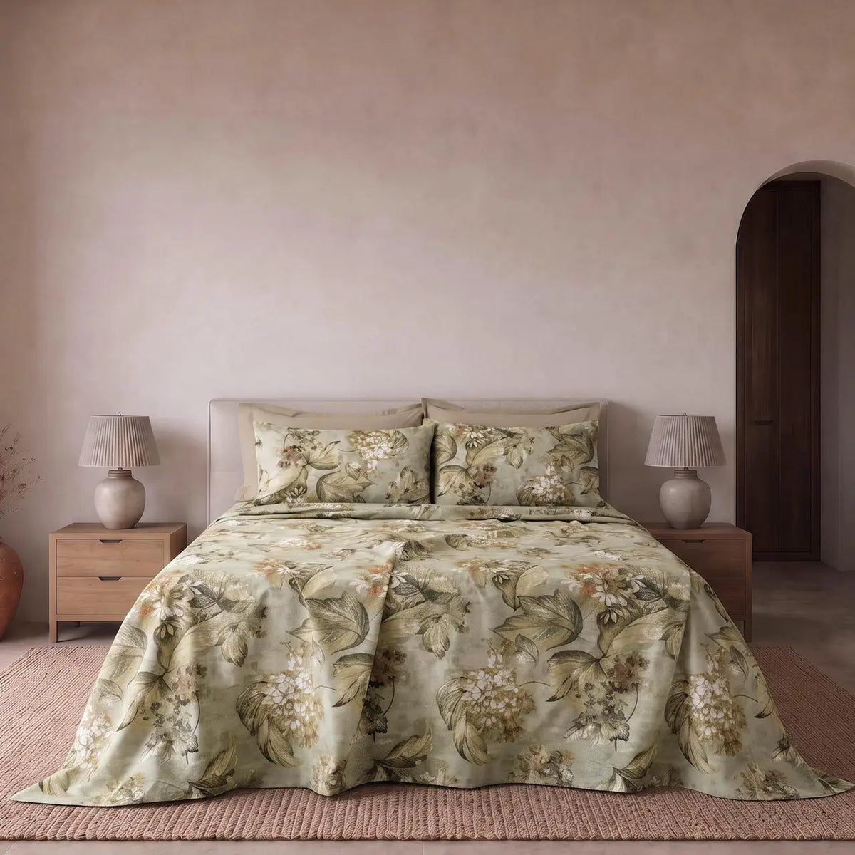 Riviera Completo Lenzuola Matrimoniale In Cotone Perla