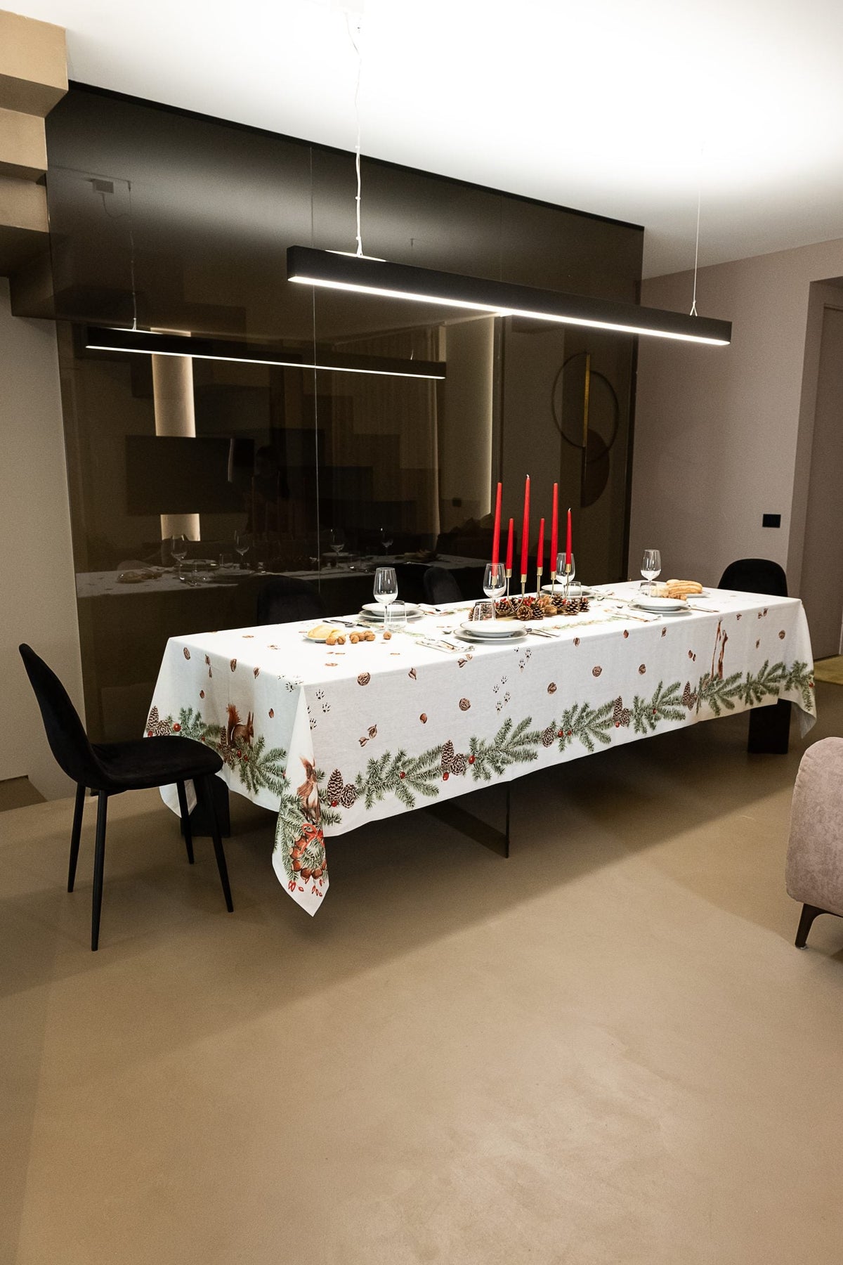 Napking Tovaglia E/O Runner Natalizi In Lino Stampato Squirrel