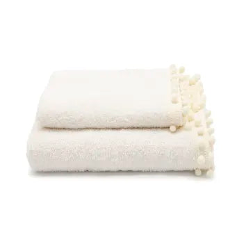 Creole Home Set Asciugamani 1+1 In Spugna Di Cotone Con Applicazione Pom Pon