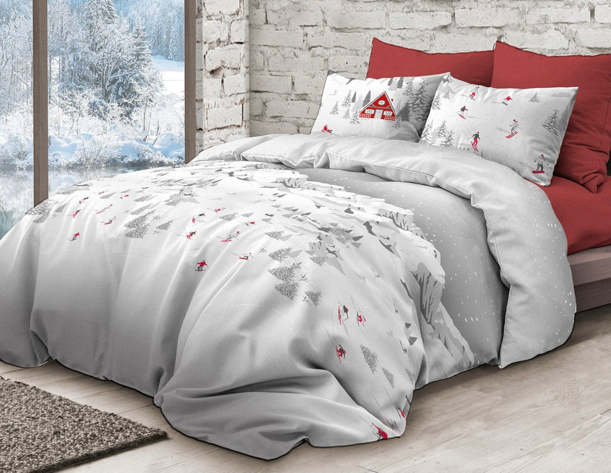Daunex Parure Copripiumino Double Face In Cotone Stampato Montebianco