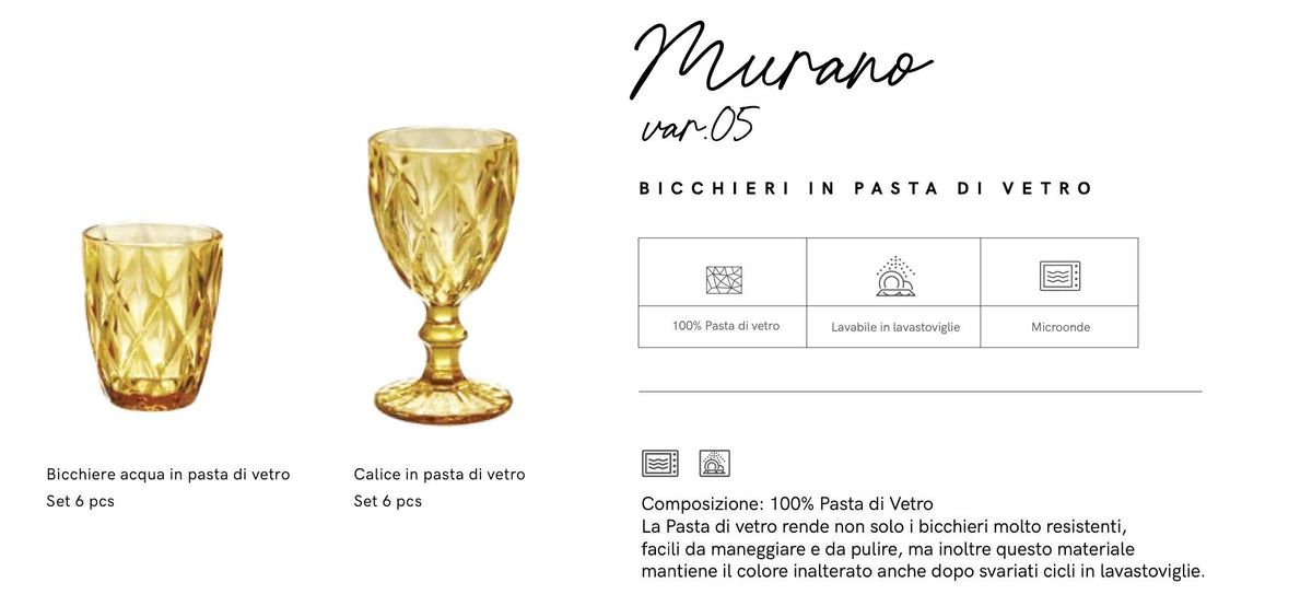 Maison Sucree' Set 6 Pezzi Bicchieri Murano In Pasta Di Vetro 05 Ambra