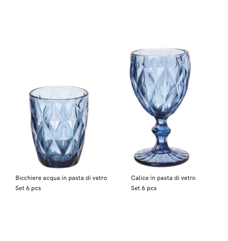 Maison Sucree' Set 6 Pezzi Bicchieri Murano In Pasta Di Vetro 06 Azzurro