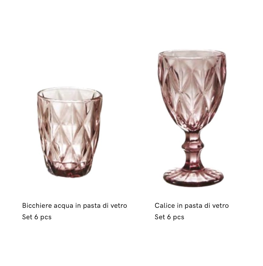 Maison Sucree' Set 6 Pezzi Bicchieri Murano In Pasta Di Vetro 02 Rosa