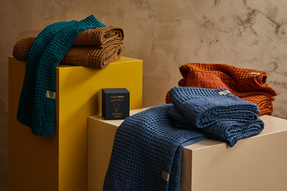 BIANCOPERLA SET ASCIUGAMANO 1+1 IN NIDO D'APE DI COTONE CON BALZA LINO MILANO