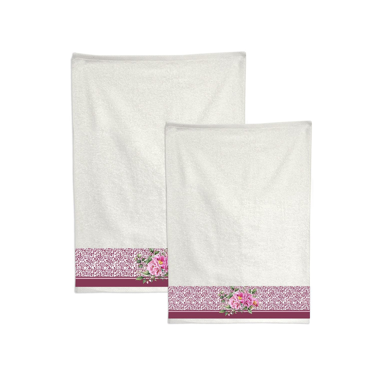 Casa Anversa Set Asciugamani 1+1 In Spugna Di Cotone Con Bordo Velluto Stampato Peony