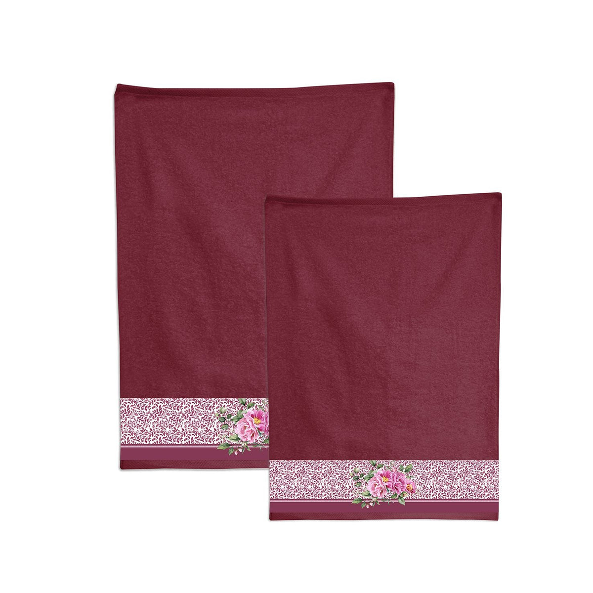 Casa Anversa Set Asciugamani 1+1 In Spugna Di Cotone Con Bordo Velluto Stampato Peony