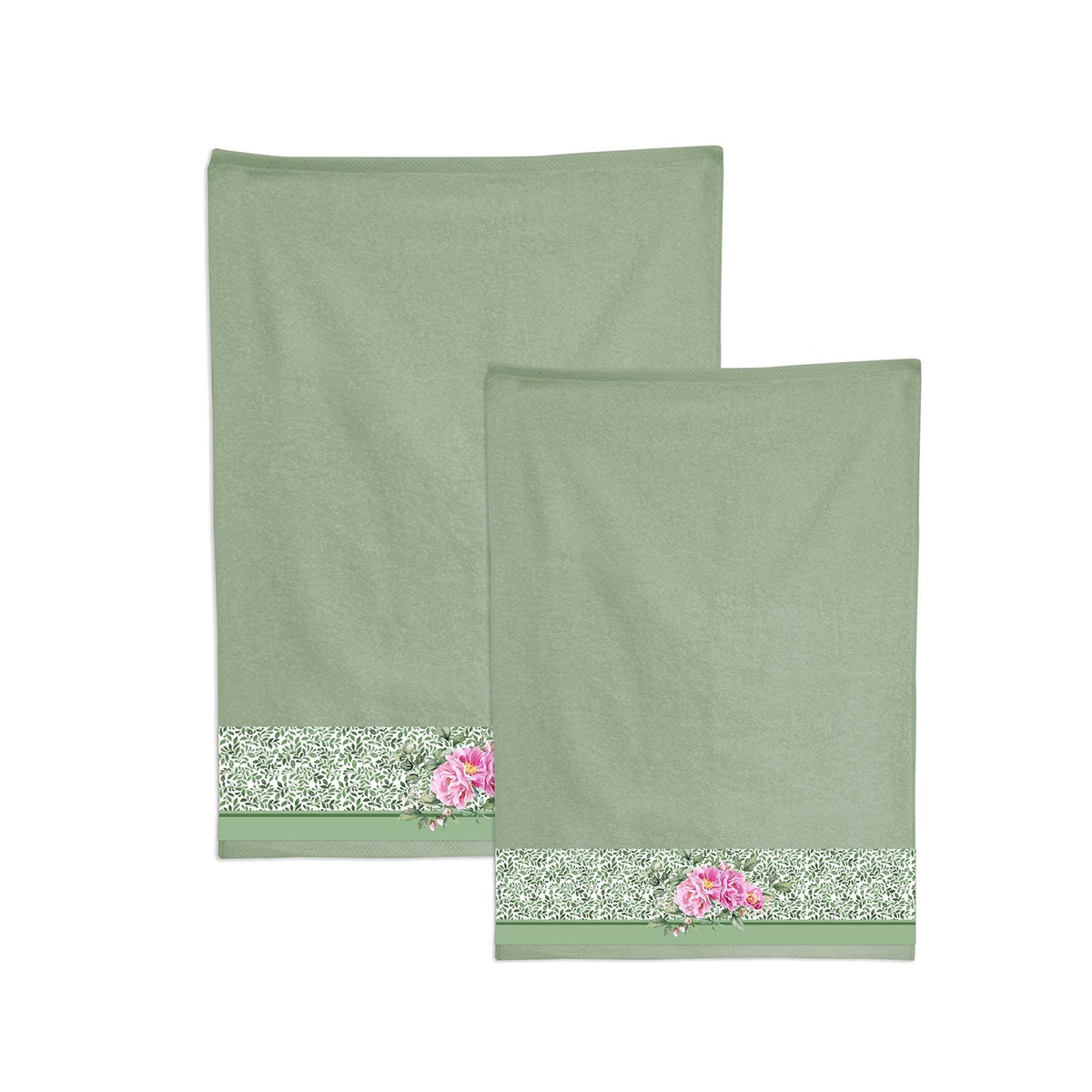 Casa Anversa Set Asciugamani 1+1 In Spugna Di Cotone Con Bordo Velluto Stampato Peony