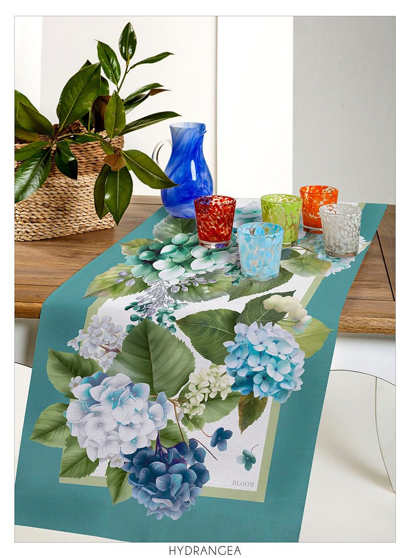 Tessitura Randi Bloom Runner In Cotone Stampato Hydrangea