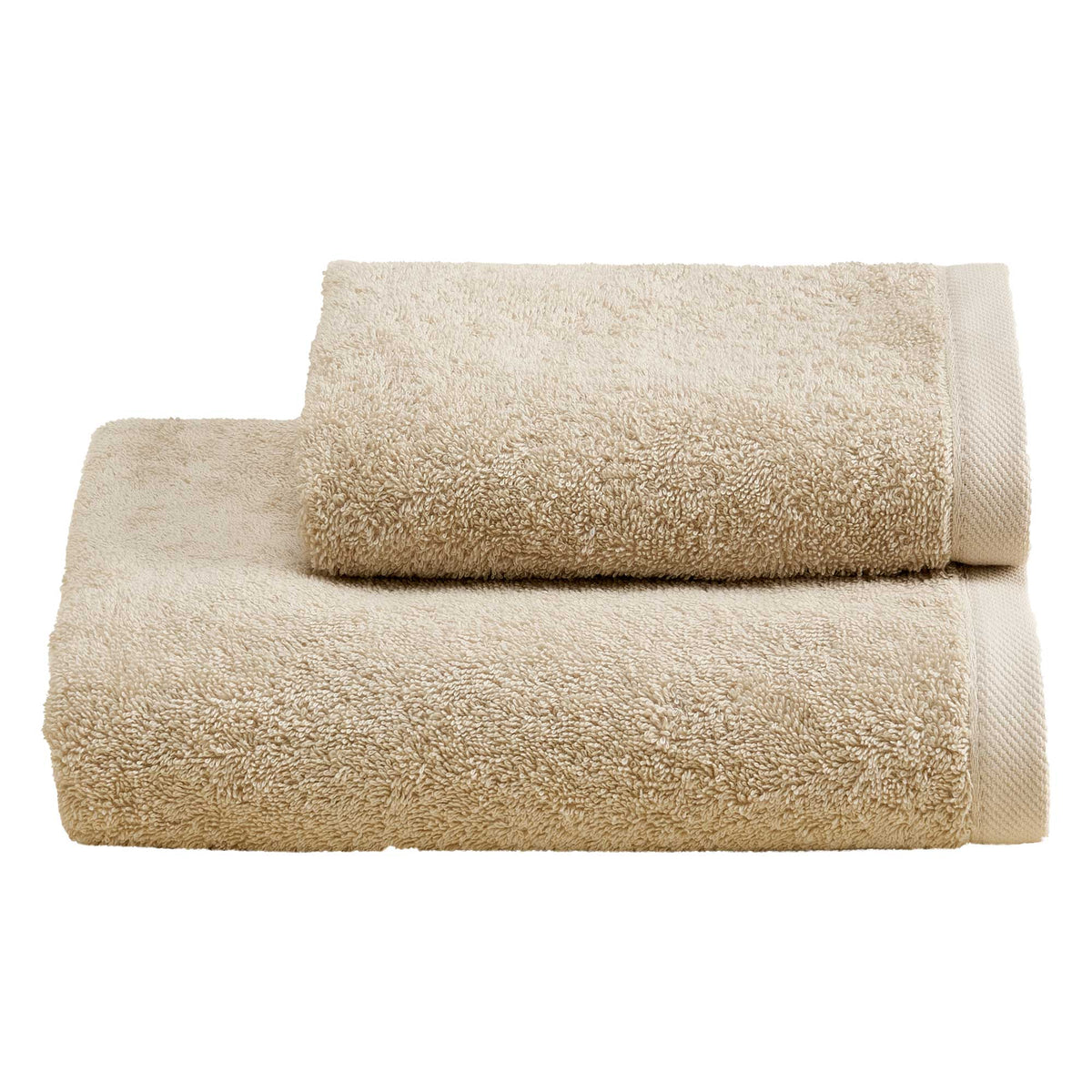 Biancoperla Set Asciugamani 1+1 In Spugna Di Puro Cotone Tinta Unita Perla