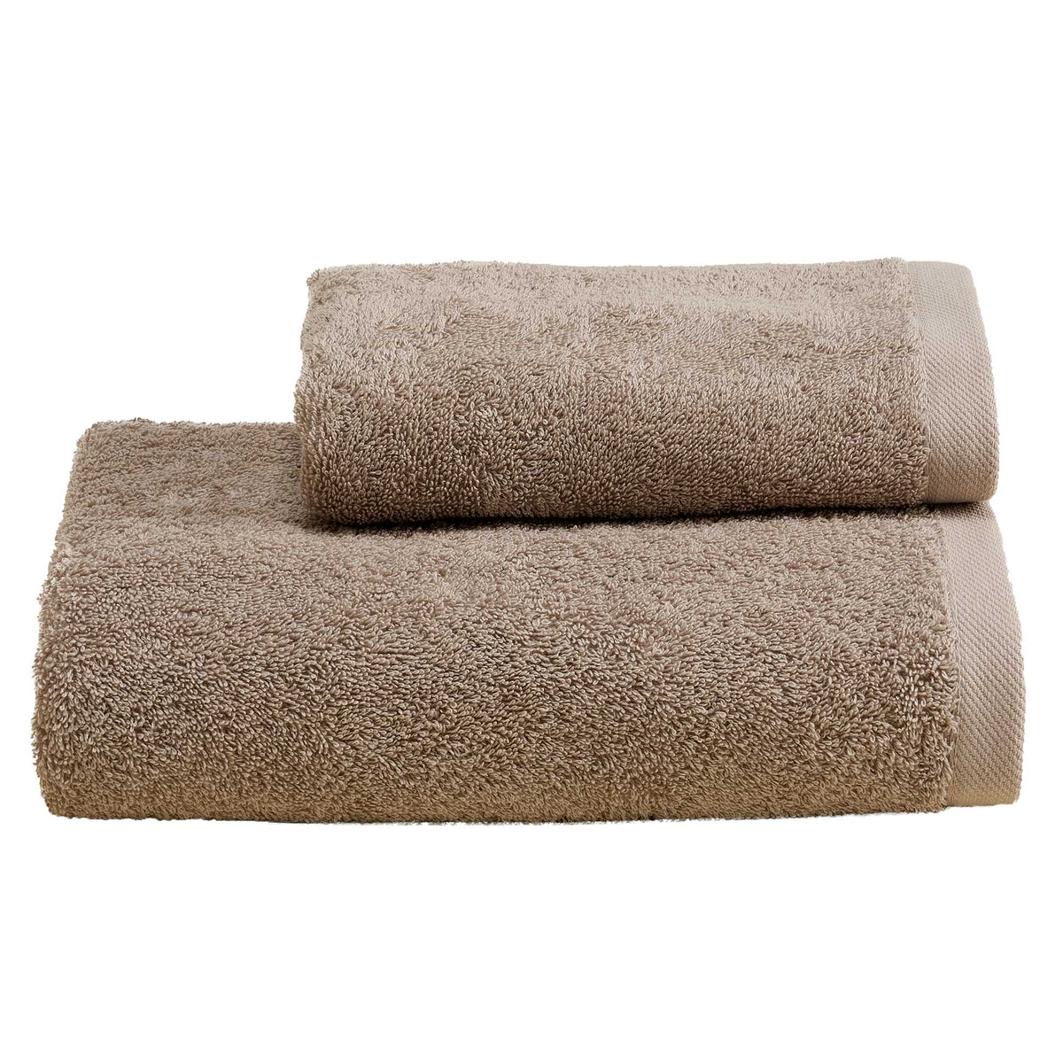 Biancoperla Set Asciugamani 1+1 In Spugna Di Puro Cotone Tinta Unita Perla