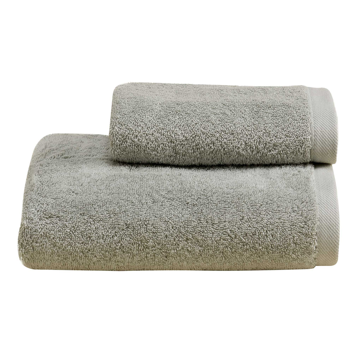 Biancoperla Set Asciugamani 1+1 In Spugna Di Puro Cotone Tinta Unita Perla