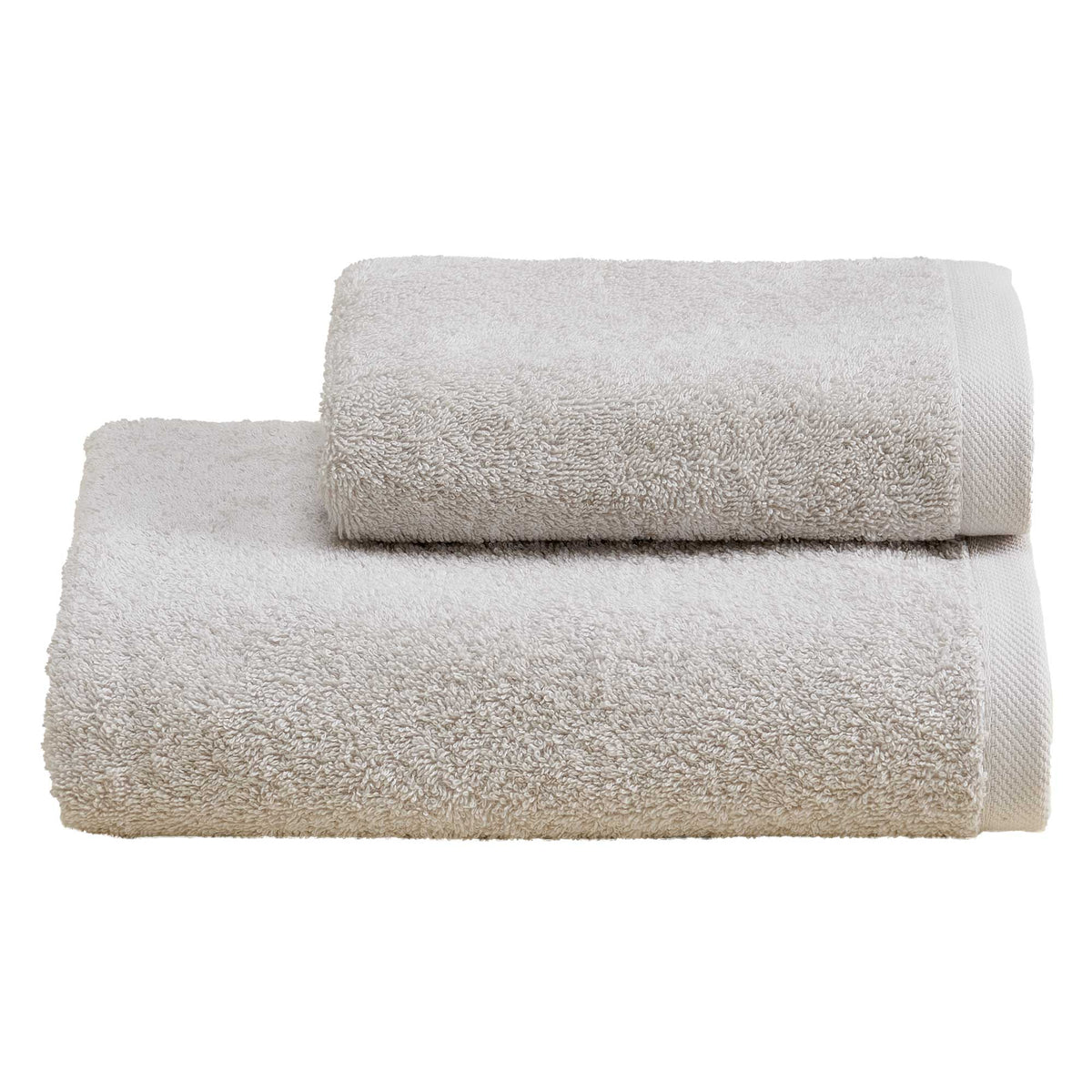 Biancoperla Set Asciugamani 1+1 In Spugna Di Puro Cotone Tinta Unita Perla