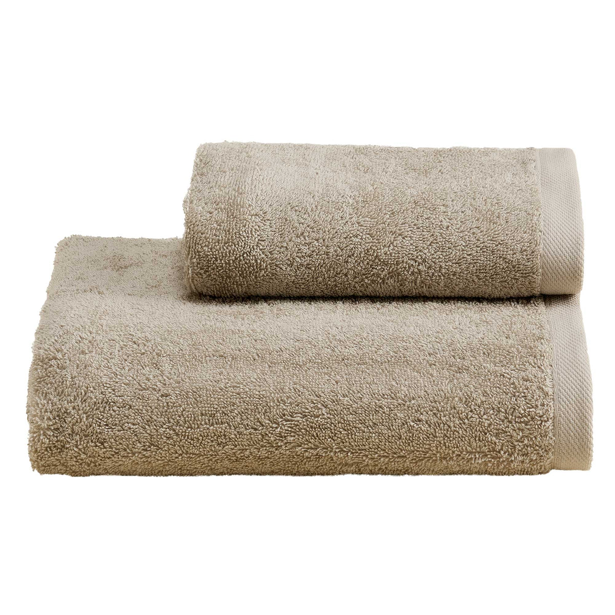 Biancoperla Set Asciugamani 1+1 In Spugna Di Puro Cotone Tinta Unita Perla