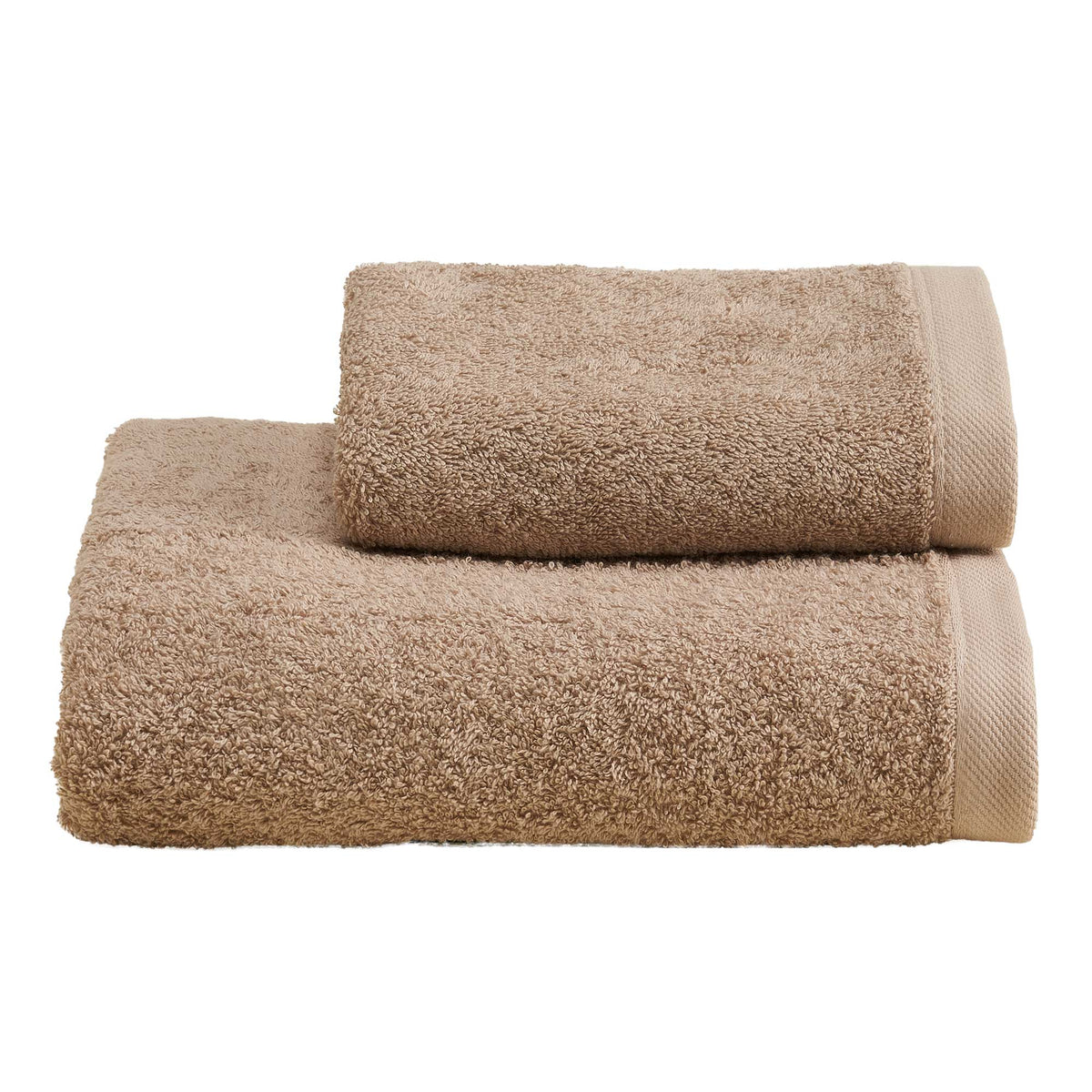 Biancoperla Set Asciugamani 1+1 In Spugna Di Puro Cotone Tinta Unita Perla
