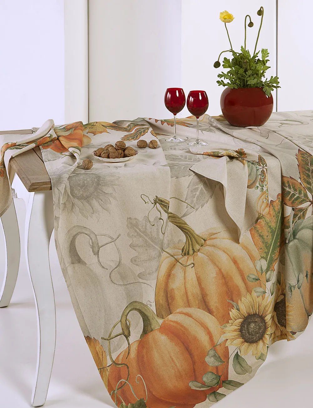 TESSITURA RANDI TOVAGLIA IN MISTO LINO STAMPATO CON TOVAGLIOLI RADICI 10 ZUCCA