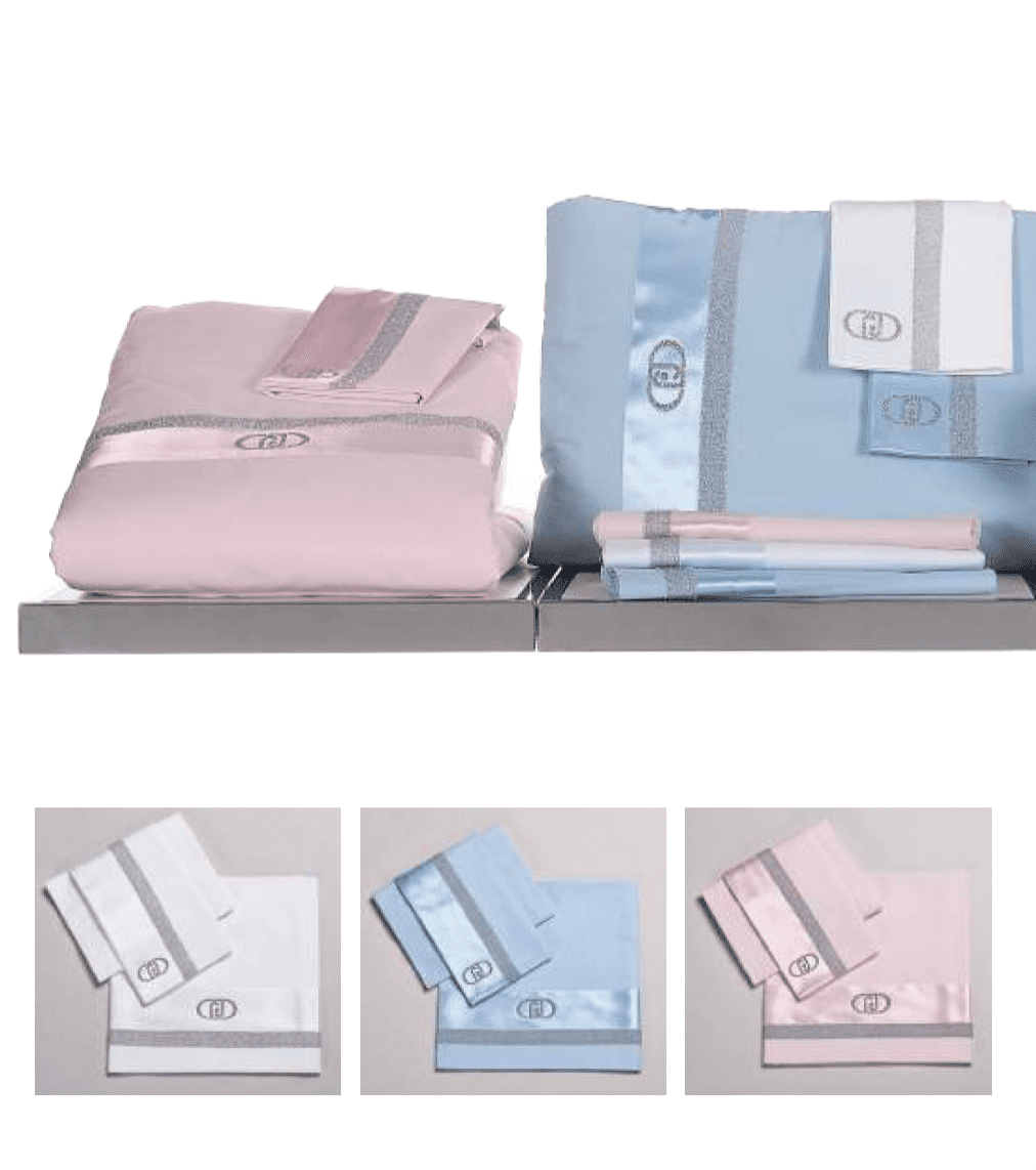 Liu Jo Baby Completo Lenzuola 3Pz Culla/Carrozzina In Cotone Raso Lurex Bl580B
