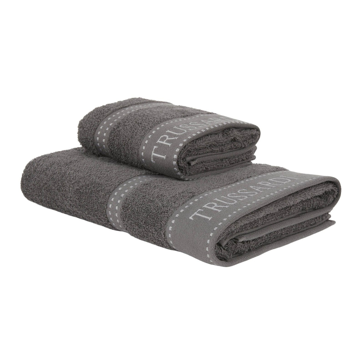 Trussardi Set Asciugamani 1+1 In Spugna Di Cotone Ribbon