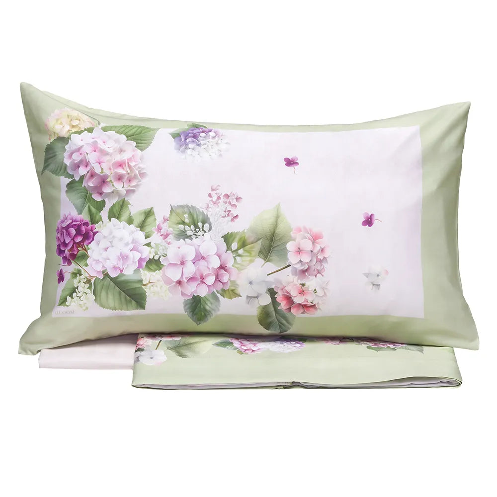 Tessitura Randi Bloom Parure Lenzuola Matrimoniale Modello Copriletto In Raso Di Cotone Hydrangea