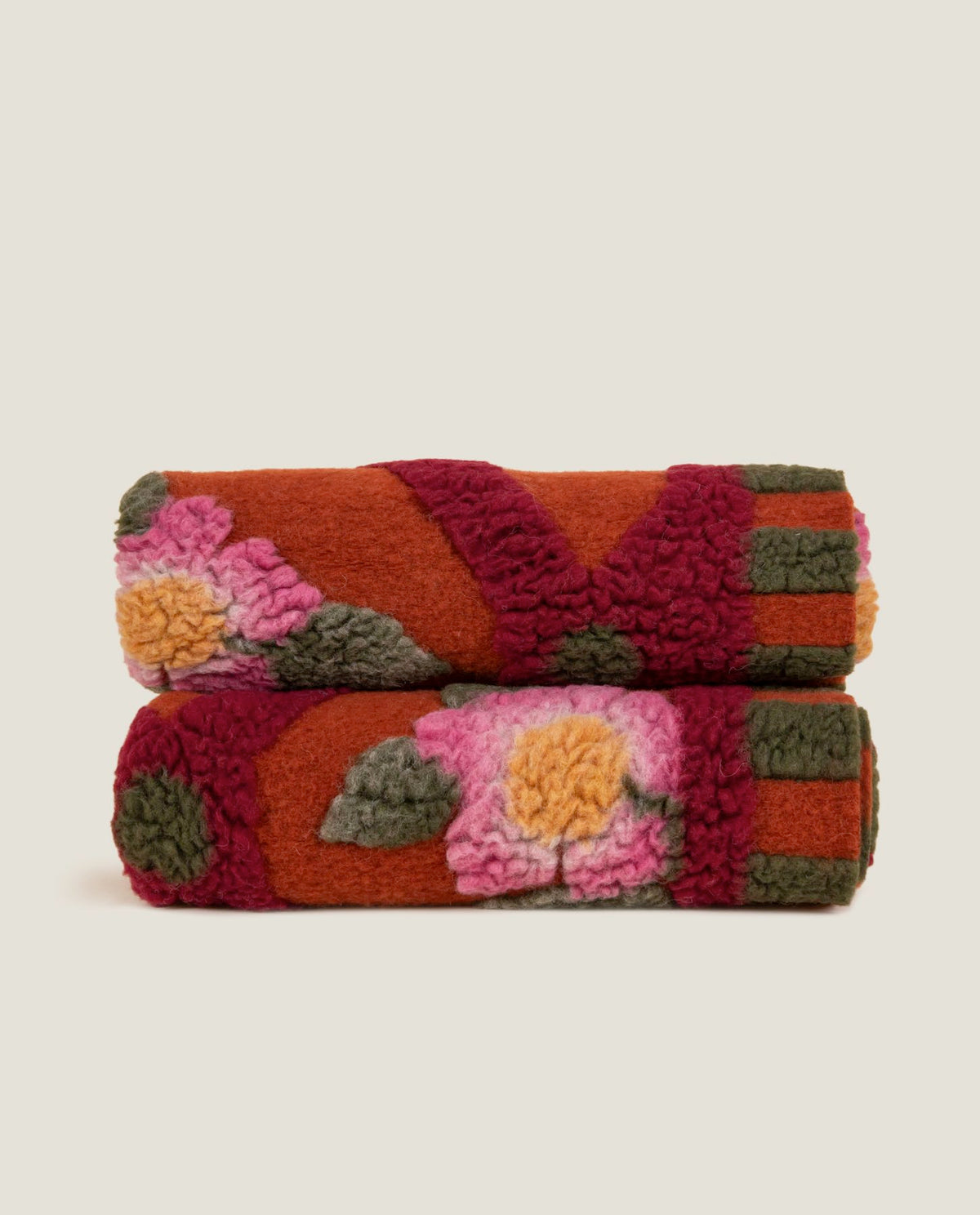 Frati Home Coperta Plaid In Lana Cotta Sei Colori Rose Flower Terracotta