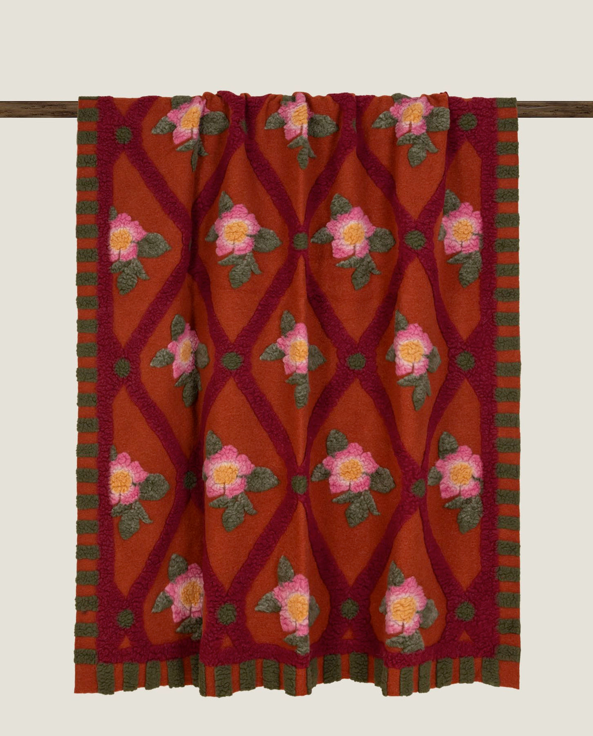 Frati Home Coperta Plaid In Lana Cotta Sei Colori Rose Flower Terracotta