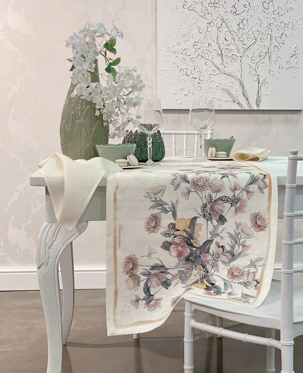 Blumarine Runner In Puro Lino Stampato Liala