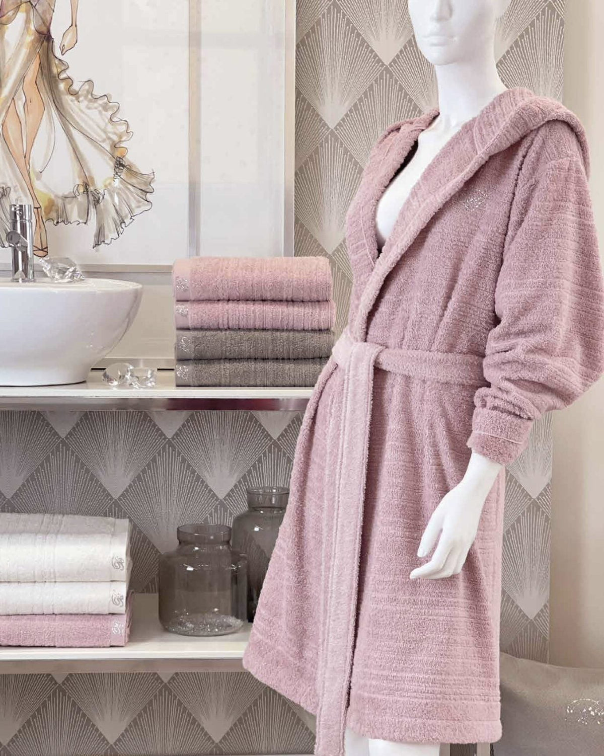 Blumarine Accappatoio con cappuccio in spugna di cotone con logo strass Samira