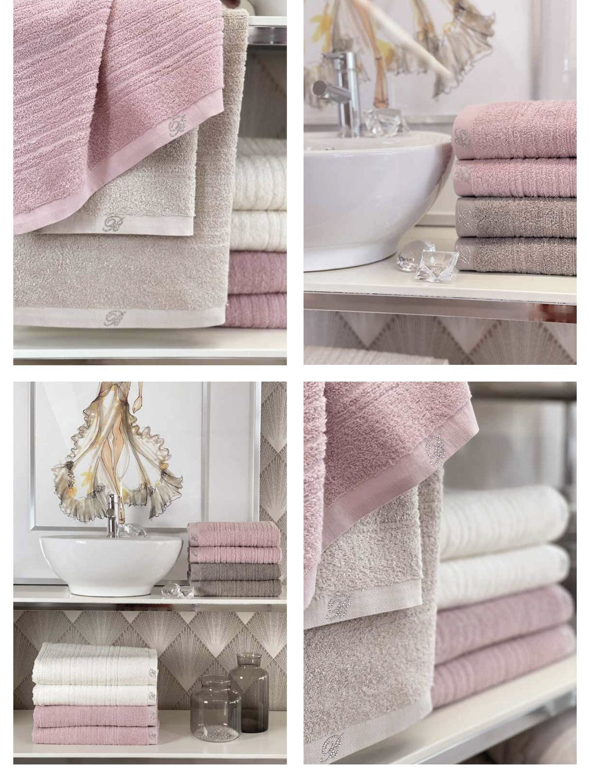 Blumarine Set asciugamani 1+1 in spugna di cotone con logo strass Samira