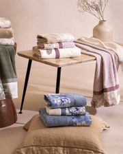BIANCOPERLA SET ASCIUGAMANI 2+2 IN SPUGNA DI COTONE CON BALZA IN PURO COTONE STAMPATO SANDERSON