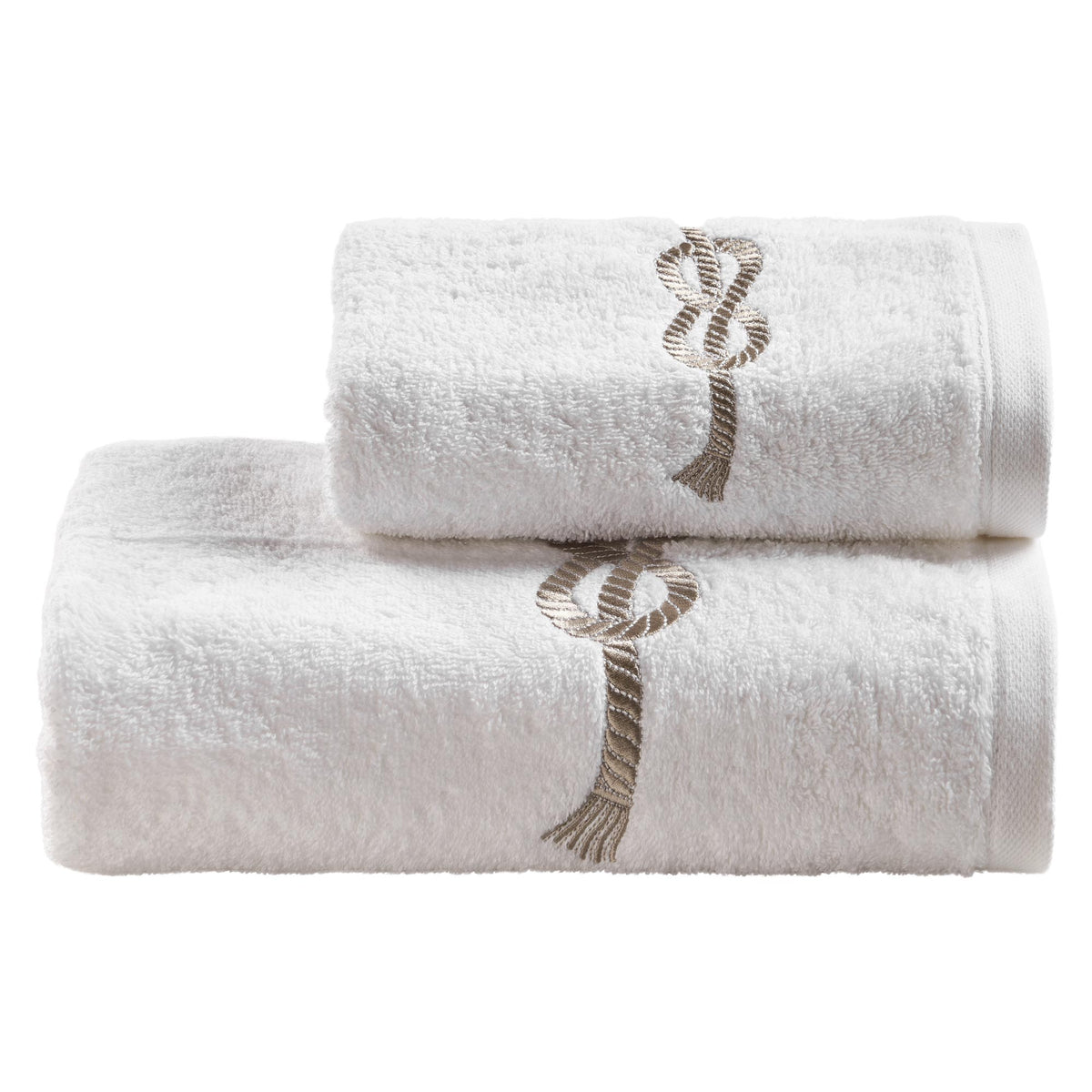 Biancoperla Set Asciugamani 1+1 In Spugna Di Cotone Con Ricamo Savoia