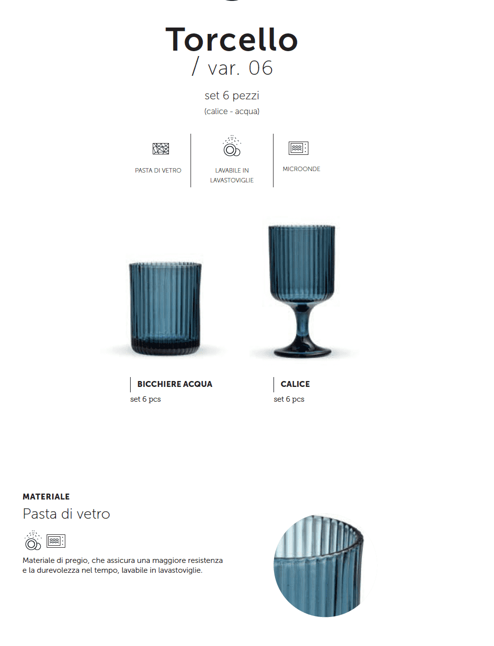 Maison Sucree' Set 6 Pezzi Bicchieri E Calici In Pasta Di Vetro Torcello Blu