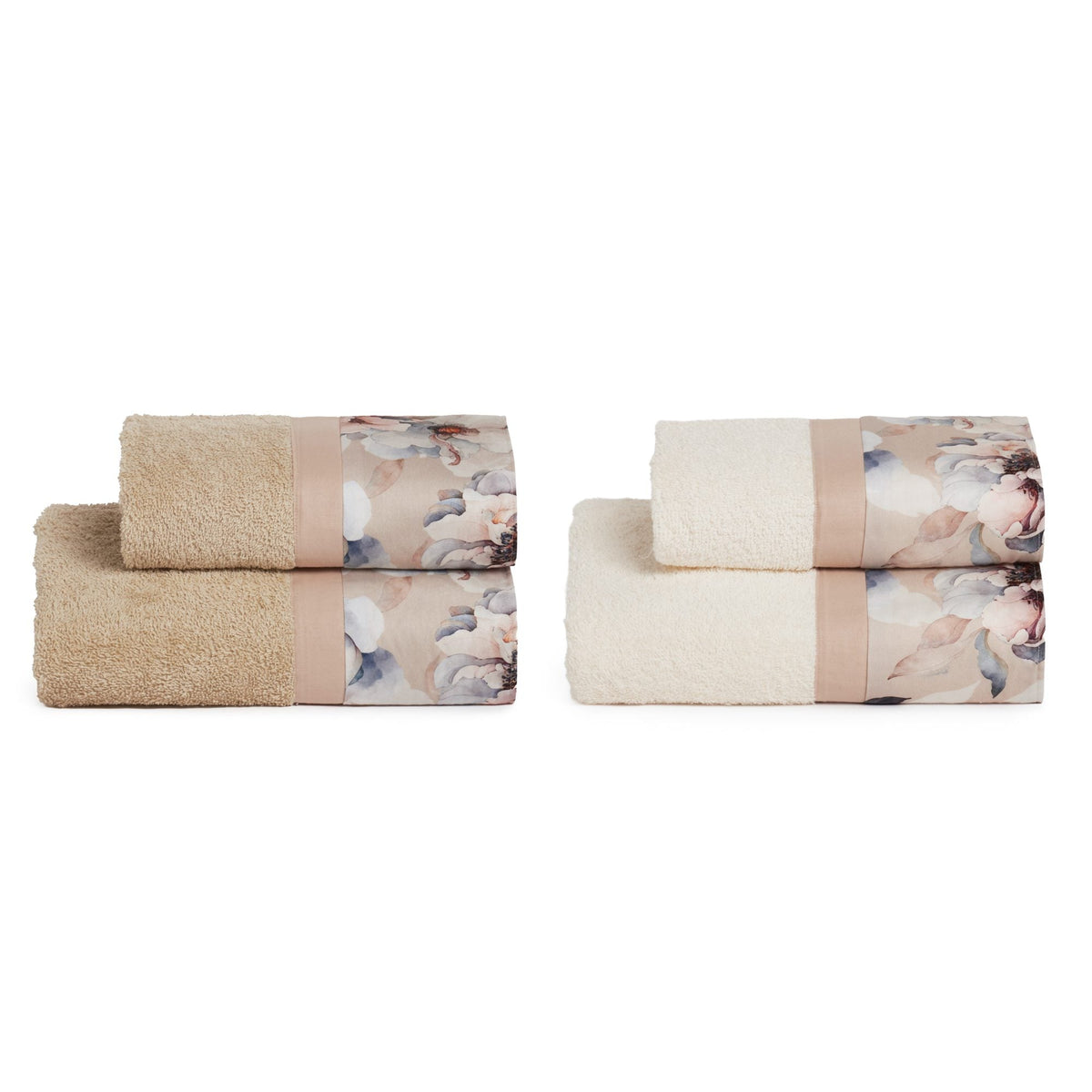 Biancoperla Set Asciugamani 2+2 In Spugna Di Cotone Con Balza In Raso Di Cotone Stampato Sefiro