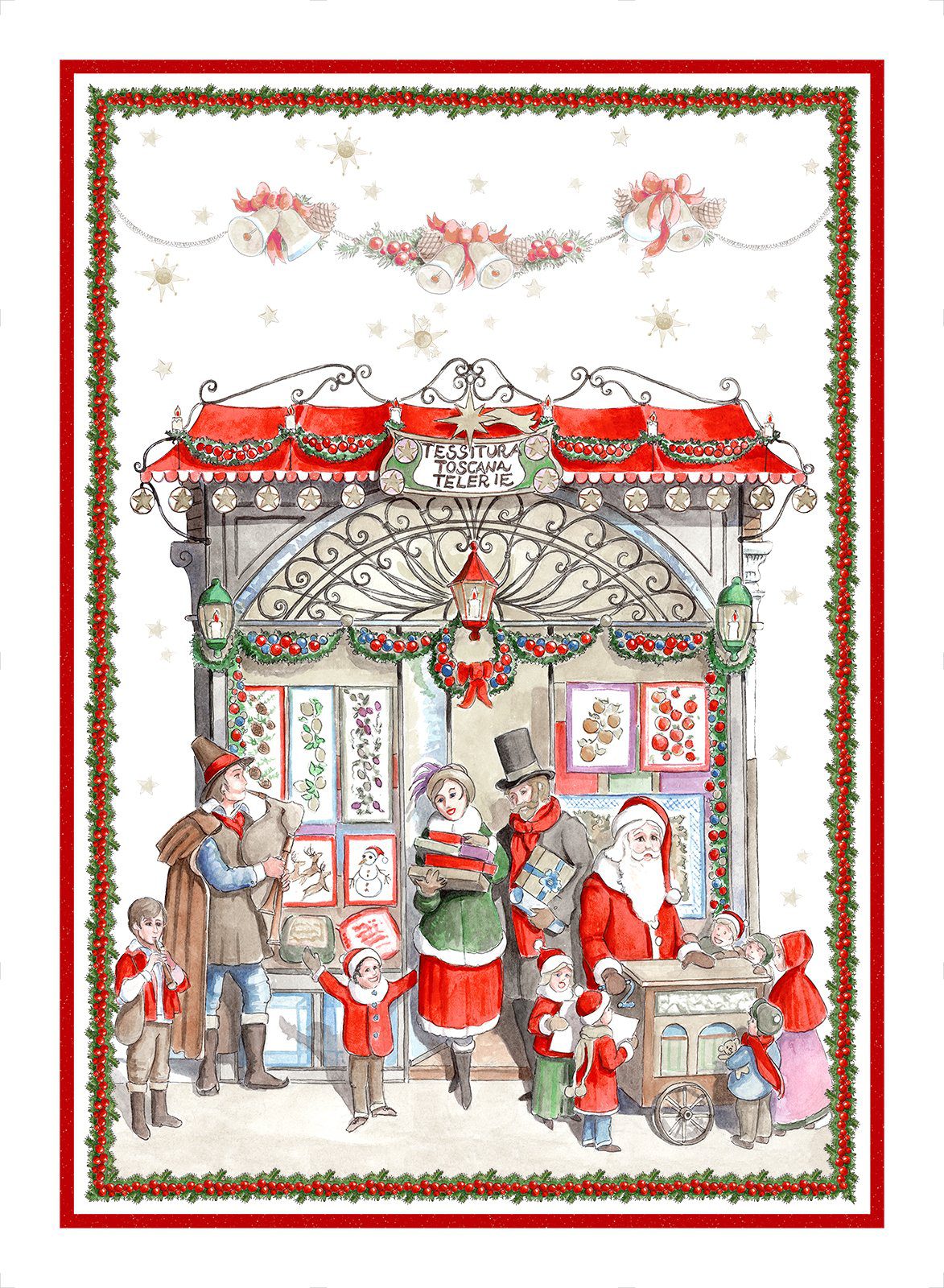 TESSITURA TOSCANA TELERIE STROFINACCIO NATALIZIO IN LINO CHRISTMAS SHOPPING