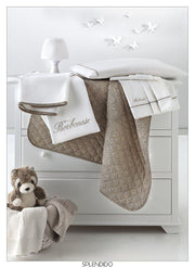 Borbonese Kids Completo Lenzuola Culla In Percalle Di Cotone Logo Ricamato Splendido