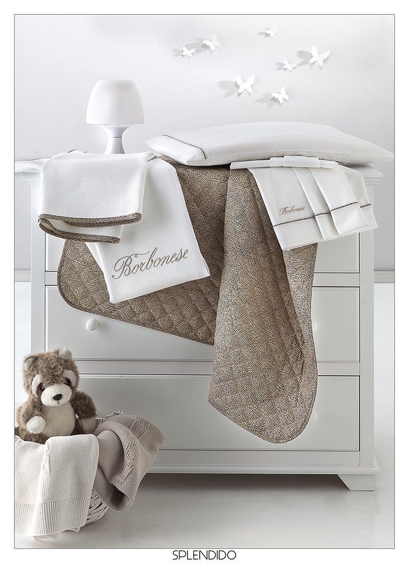 Borbonese Kids Completo Lenzuola Culla In Percalle Di Cotone Logo Ricamato Splendido