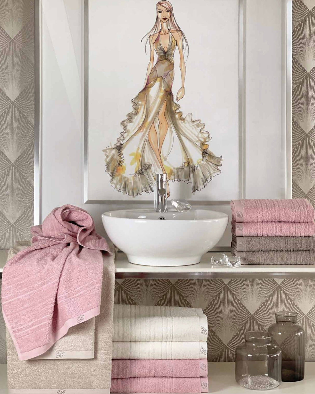Blumarine Set asciugamani 1+1 in spugna di cotone con logo strass Samira