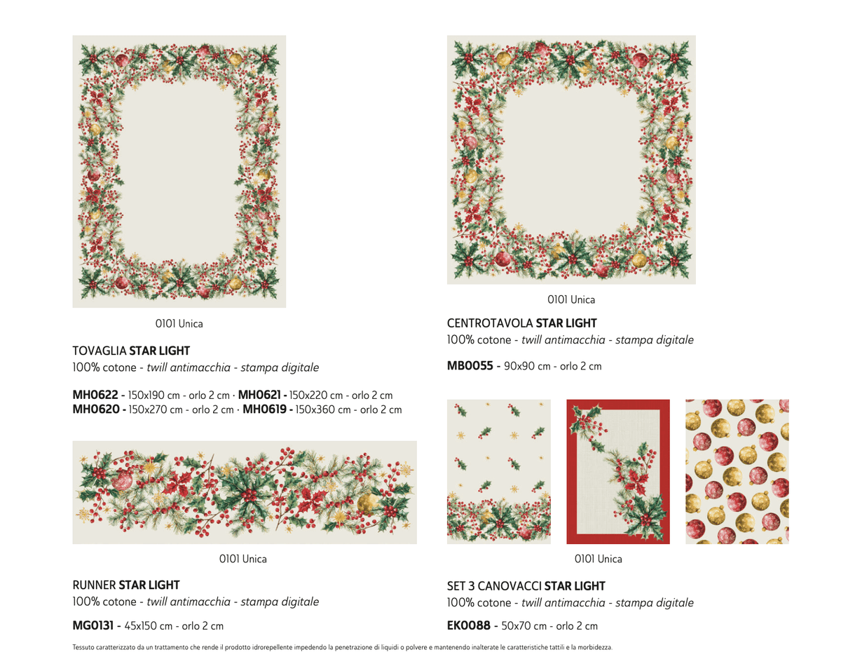 Riviera Tovaglia Natalizia E/O Runner In Cotone Con Trattamento Idrorepellente Star Light