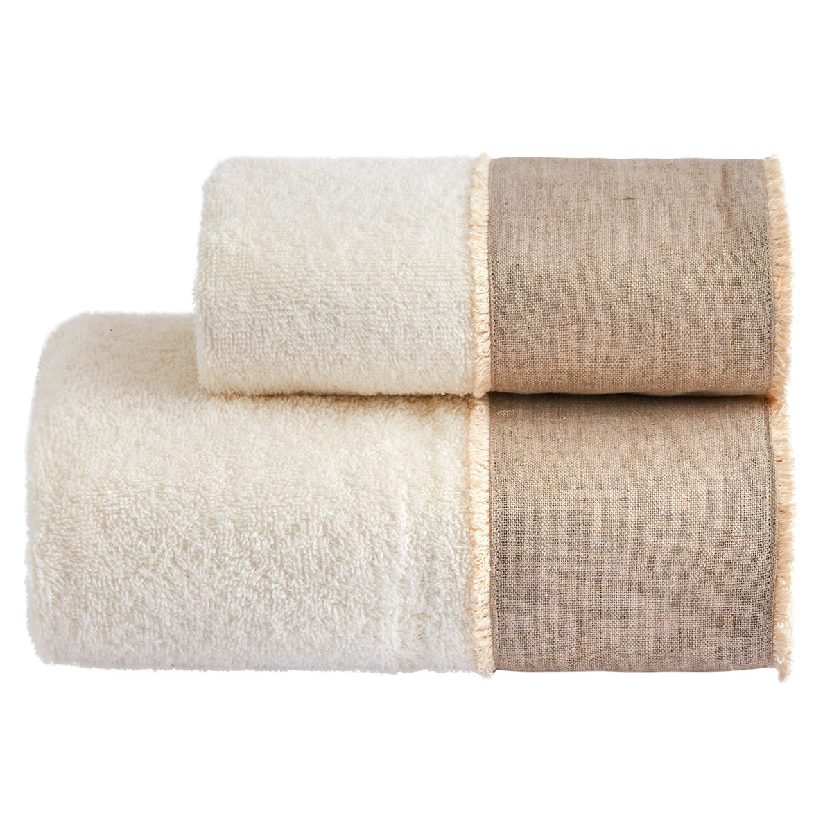 BIANCOPERLA SET ASCIUGAMANI 1+1 IN SPUGNA DI COTONE CON BALZA LINO E SPAZZOLINA COTONE SALINA