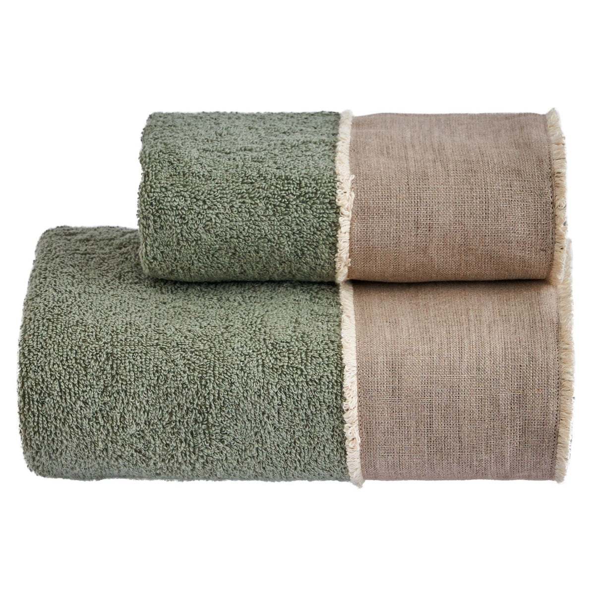 BIANCOPERLA SET ASCIUGAMANI 1+1 IN SPUGNA DI COTONE CON BALZA LINO E SPAZZOLINA COTONE SALINA