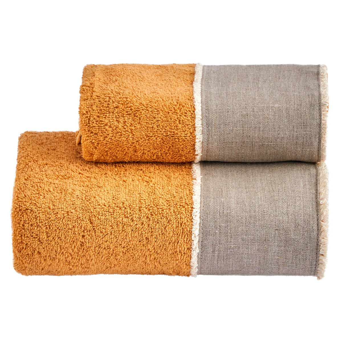 BIANCOPERLA SET ASCIUGAMANI 1+1 IN SPUGNA DI COTONE CON BALZA LINO E SPAZZOLINA COTONE SALINA