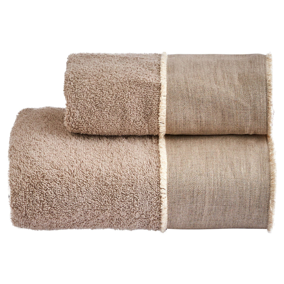 BIANCOPERLA SET ASCIUGAMANI 1+1 IN SPUGNA DI COTONE CON BALZA LINO E SPAZZOLINA COTONE SALINA