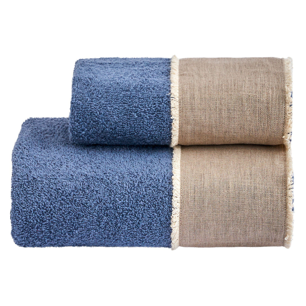 BIANCOPERLA SET ASCIUGAMANI 1+1 IN SPUGNA DI COTONE CON BALZA LINO E SPAZZOLINA COTONE SALINA