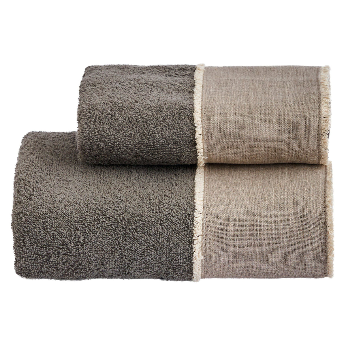BIANCOPERLA SET ASCIUGAMANI 1+1 IN SPUGNA DI COTONE CON BALZA LINO E SPAZZOLINA COTONE SALINA