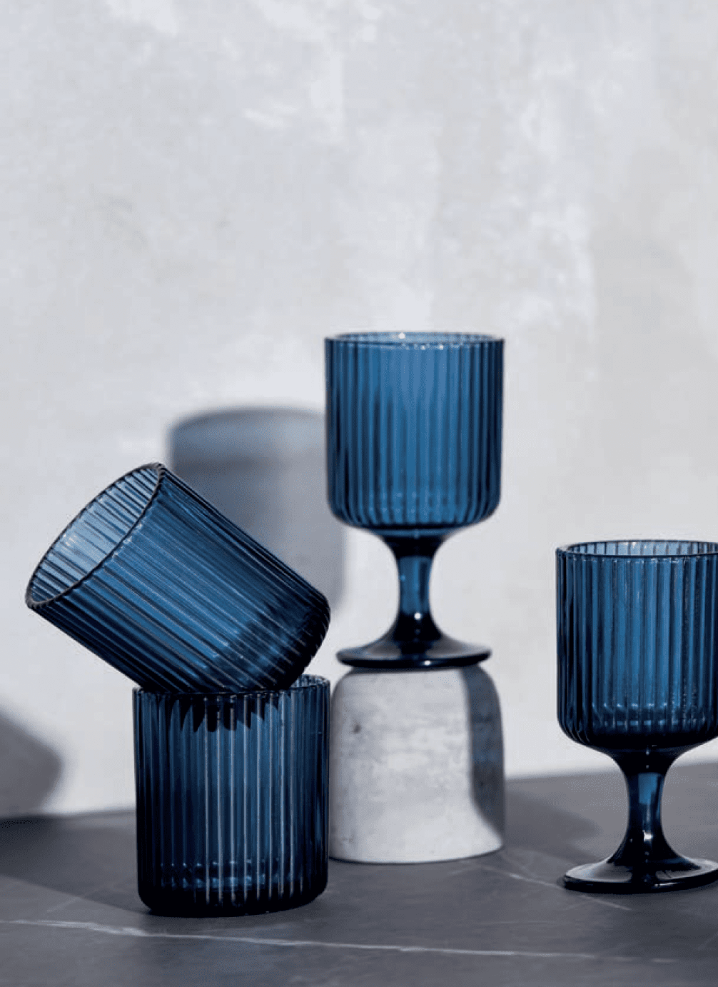 Maison Sucree' Set 6 Pezzi Bicchieri E Calici In Pasta Di Vetro Torcello Blu