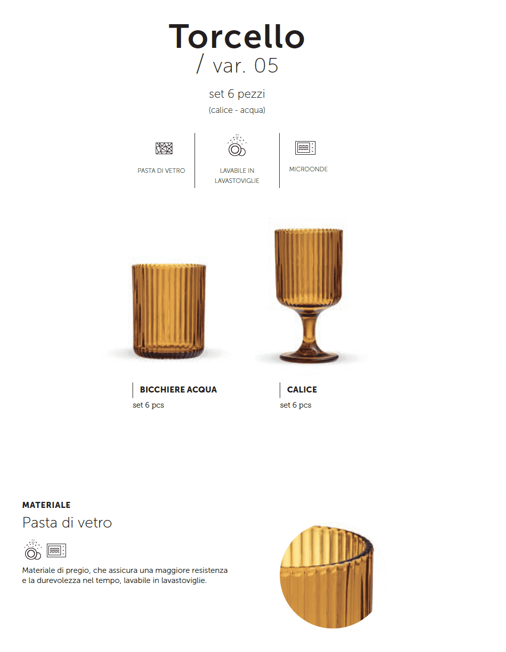 Maison Sucree' Set 6 Pezzi Bicchieri E Calici In Pasta Di Vetro Torcello Ambra
