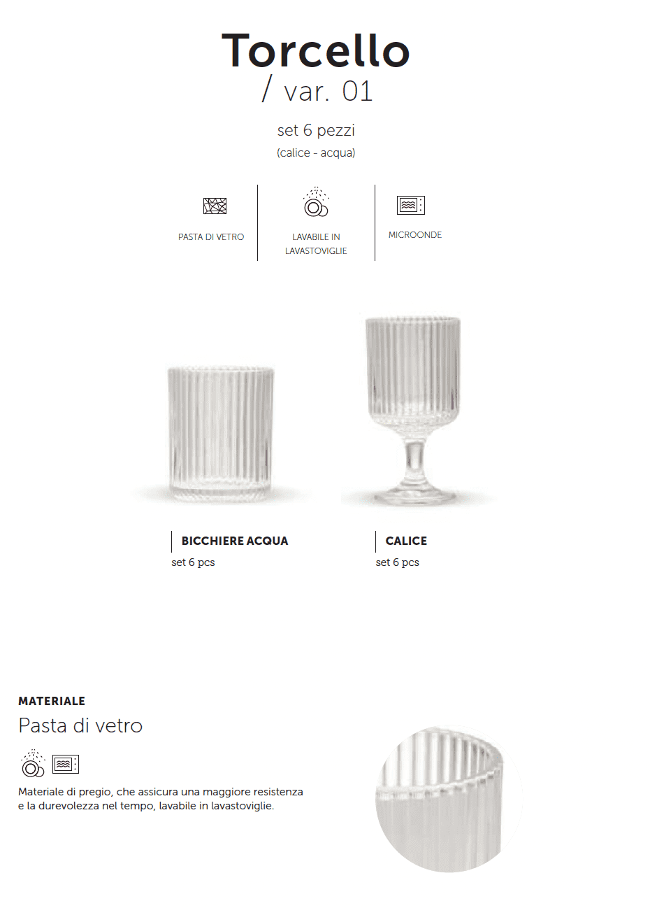 Maison Sucree' Set 6 Pezzi Bicchieri E Calici In Pasta Di Vetro Torcello Cristallo