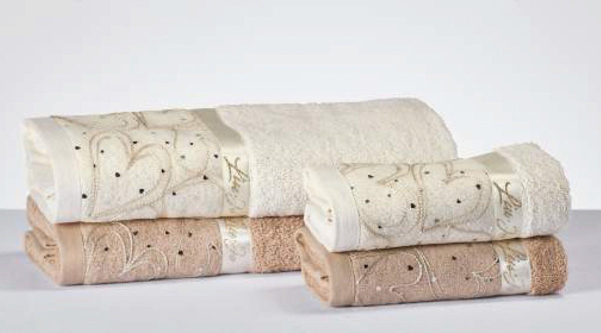 Liu Jo Set Asciugamani 1+1 In Spugna Di Cotone Con Applicazione Pizzo Tulle Cuori
