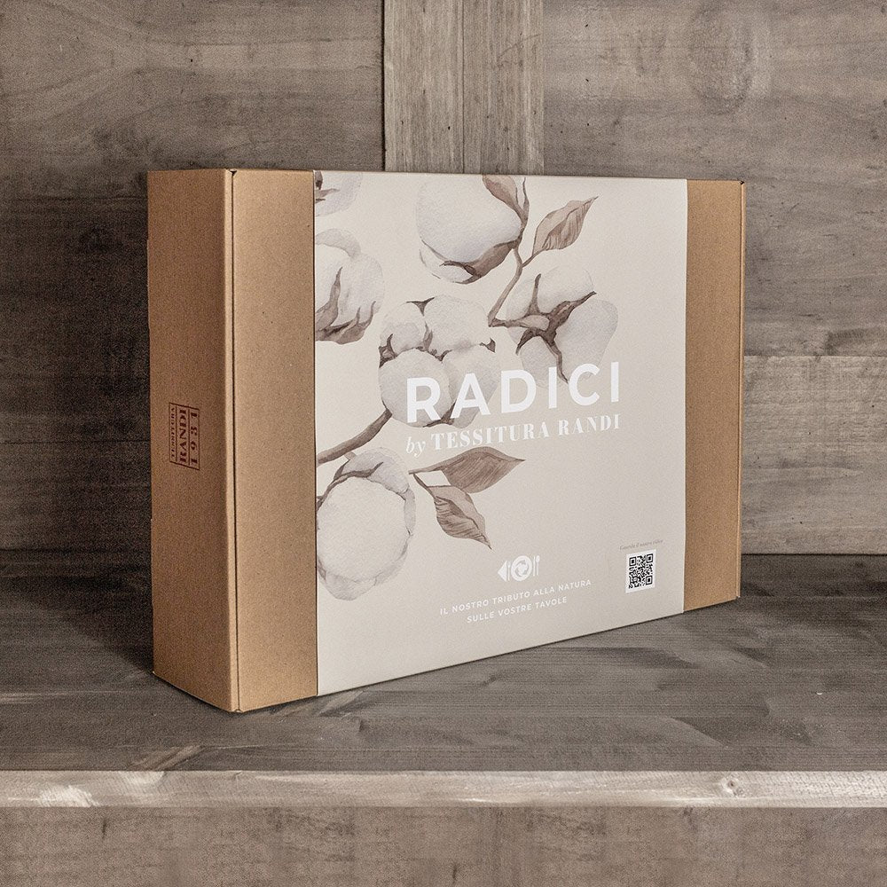 TESSITURA RANDI TOVAGLIA IN MISTO LINO STAMPATO CON TOVAGLIOLI RADICI 4 POMEGRANATE